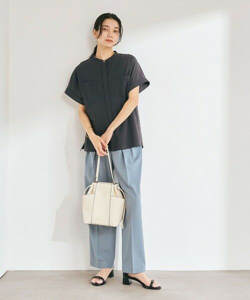 「green label relaxing」 長袖シャツ SHORT ライトブルー レディース セール】 袖タック ショートスリーブ ブラウス （シャツ