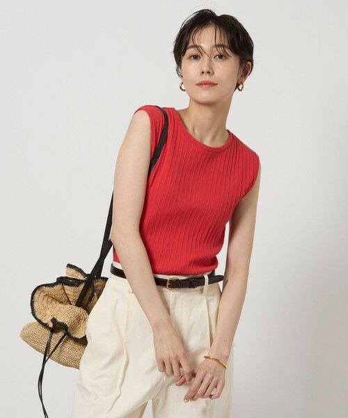 セール】 アイレット リブ クロップド ノースリーブ Tシャツ （T