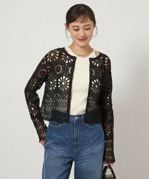 green label relaxing/グリーンレーベル リラクシング クロシェ カーディガン -ウォッシャブル- BLACK FREE green label relaxing/グリーンレーベル リラクシング クロシェ カーディガン -ウォッシャブル- BLACK FREE