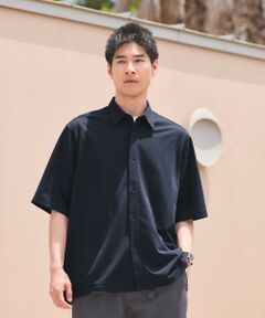【green label relaxing】半袖シャツ バンドカラー ネイビー green label relaxing シャツ ウォッシャブルトロ バンドカラー