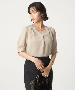 green label relaxing / グリーンレーベル リラクシング シャツ・ブラウス | 肩タック Vネック ショートスリーブ ブラウス