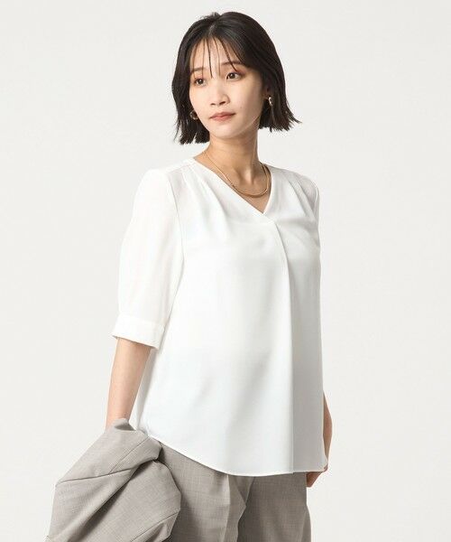 プランテーション リネンブレンドTシャツ ブラウス ちりめん生地風 ナチュラル系 セール】 【小さいサイズ】ナチュラルコットンフリルデザイン