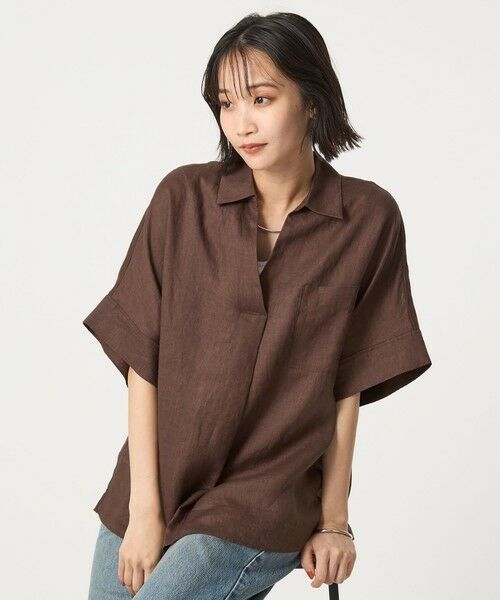 セール】 フレンチリネン スキッパー 5分袖 シャツ （シャツ