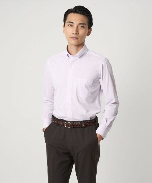 green label relaxing / グリーンレーベル リラクシング シャツ・ブラウス | ドット ジャージー ボタンダウン ドレスシャツ -ストレッチ・イージーアイロン・吸水速乾・抗菌-(LILAC)
