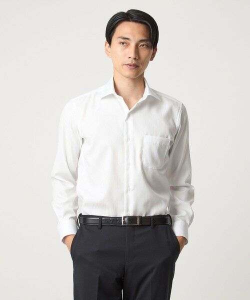 green label relaxing/グリーンレーベル リラクシング コットン シャドーストライプ クレリック ワイドカラー ドレスシャツ -イージーアイロン- WHITE M-L(40cm) green label relaxing/グリーンレーベル リラクシング コットン シャドーストライプ クレリック ワイドカラー ドレスシャツ -イージーアイロン- WHITE M-L(40cm)