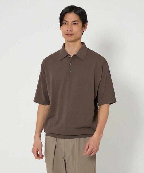 A+ リネンミックス ニット ポロシャツ （ポロシャツ）｜green