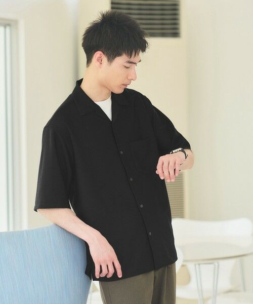 green label relaxing/グリーンレーベル リラクシング ドライ ジャージ ジャストルーズ オープンカラー シャツ -ストレッチ・吸水速乾- BLACK S green label relaxing/グリーンレーベル リラクシング ドライ ジャージ ジャストルーズ オープンカラー シャツ -ストレッチ・吸水速乾- BLACK S