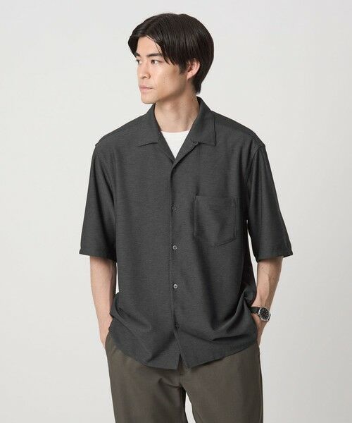 green label relaxing/グリーンレーベル リラクシング ドライ ジャージ ジャストルーズ オープンカラー シャツ -ストレッチ・吸水速乾- DK. GRAY S green label relaxing/グリーンレーベル リラクシング ドライ ジャージ ジャストルーズ オープンカラー シャツ -ストレッチ・吸水速乾- DK. GRAY S