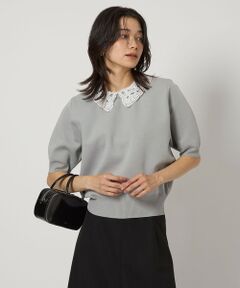 green label relaxing / グリーンレーベル リラクシング ニット・セーター | 襟レース 2WAY 5分袖 プルオーバー ニット  -ウォッシャブル-