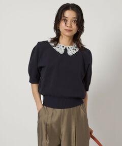 green label relaxing / グリーンレーベル リラクシング ニット・セーター | 襟レース 2WAY 5分袖 プルオーバー ニット  -ウォッシャブル-