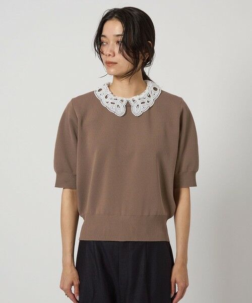 green label relaxing / グリーンレーベル リラクシング ニット・セーター | 襟レース 2WAY 5分袖 プルオーバー ニット  -ウォッシャブル- | 詳細10