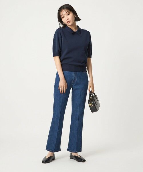 襟付き 5分袖 プルオーバー ニット （ニット・セーター）｜green