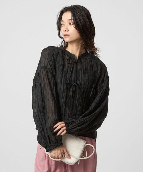 green label relaxing/グリーンレーベル リラクシング リボン シアー ブラウス BLACK FREE