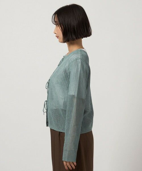 【 レアカラー / 日本製 】ロリス　マキシ丈　グラデーション　グリーン　グレー 強撚ドライニット・袖シアープルオーバー/40代50代からの