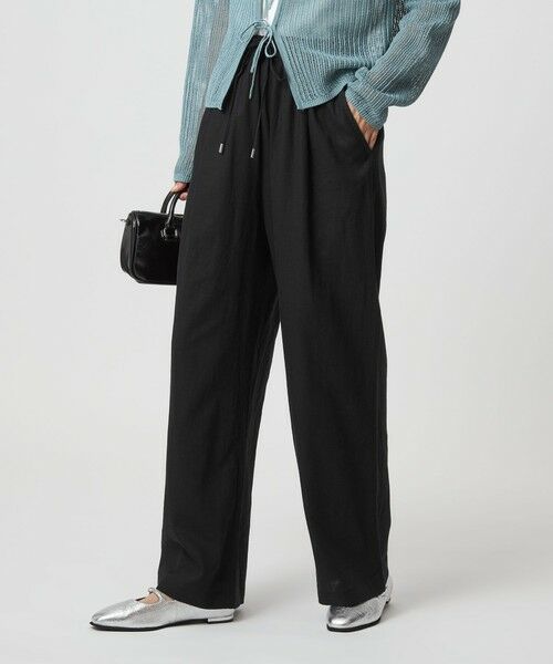 green label relaxing/グリーンレーベル リラクシング ［size SHORT/TALLあり］BREEZE LINEN ブリーズリネン ワイド パンツ 2 BLACK L(40)