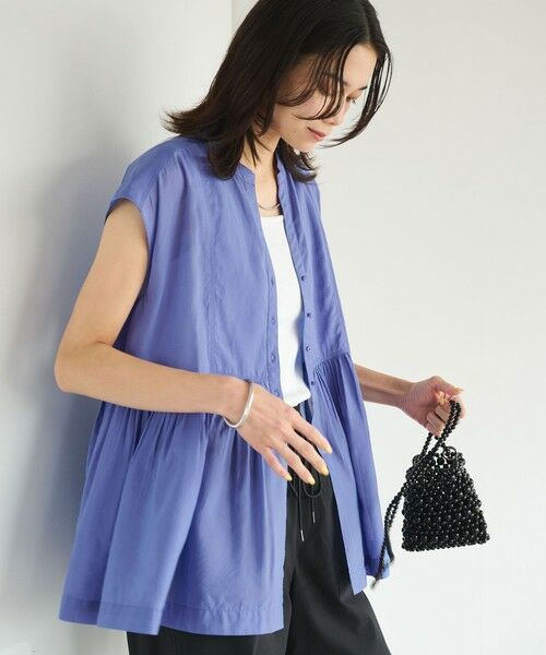 green label relaxing/グリーンレーベル リラクシング ボイル ギャザー ハオリ ショートスリーブ ブラウス LT. BLUE FREE green label relaxing/グリーンレーベル リラクシング ボイル ギャザー ハオリ ショートスリーブ ブラウス LT. BLUE FREE