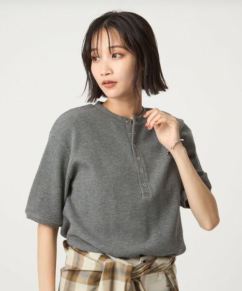 green label relaxing / グリーンレーベル リラクシング カットソー | 【WEB限定】＜at ease＞ワッフル ヘンリーネック 5分袖 プルオーバー カットソー | 詳細1