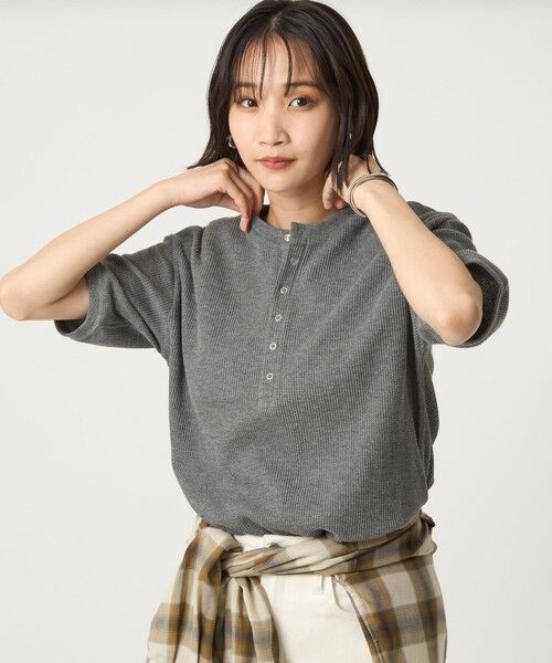 green label relaxing / グリーンレーベル リラクシング カットソー | 【WEB限定】＜at ease＞ワッフル ヘンリーネック 5分袖 プルオーバー カットソー | 詳細2