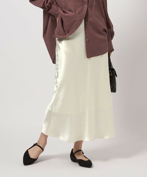 green label relaxing / グリーンレーベル リラクシング ロング・マキシ丈スカート | サテン ナロー スカート(OFF WHITE)