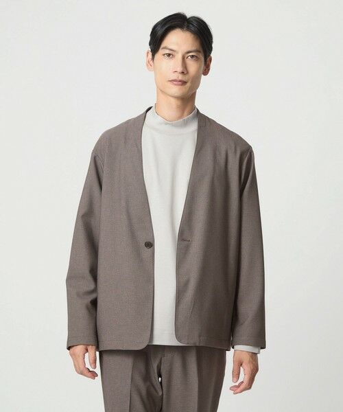 green label relaxing/グリーンレーベル リラクシング A+ ウールライク 1B ノーカラージャケット -ウォッシャブル・ストレッチ- MD. BROWN M green label relaxing/グリーンレーベル リラクシング A+ ウールライク 1B ノーカラージャケット -ウォッシャブル・ストレッチ- MD. BROWN M