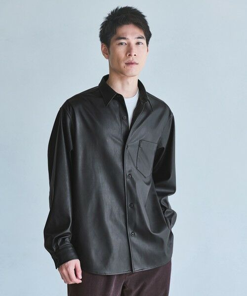 green label relaxing/グリーンレーベル リラクシング レザーライク ジャストルーズ シャツ BLACK L green label relaxing/グリーンレーベル リラクシング レザーライク ジャストルーズ シャツ BLACK L