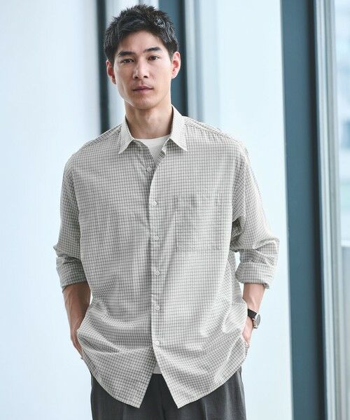 green label relaxing/グリーンレーベル リラクシング TW シアー チェック ボックス シャツ LT. GRAY L green label relaxing/グリーンレーベル リラクシング TW シアー チェック ボックス シャツ LT. GRAY L