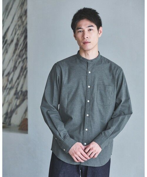 green label relaxing/グリーンレーベル リラクシング ナチュラルフィット ビエラ バンドカラー シャツ DK. GRAY M green label relaxing/グリーンレーベル リラクシング ナチュラルフィット ビエラ バンドカラー シャツ DK. GRAY M