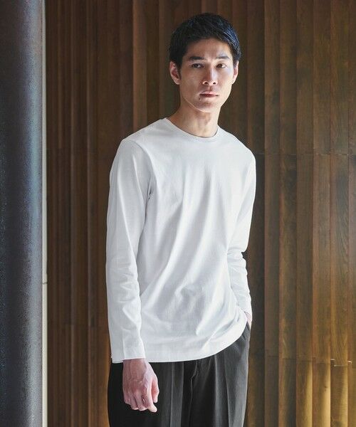 green label relaxing/グリーンレーベル リラクシング LONG FIBER COTTON クリア クルーネック 長袖 Tシャツ WHITE L