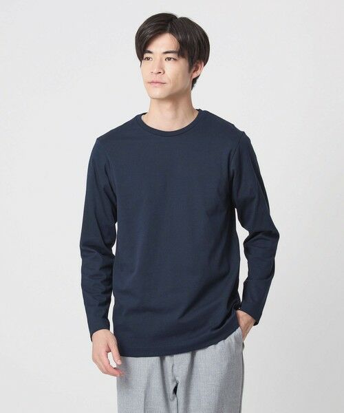 green label relaxing/グリーンレーベル リラクシング LONG FIBER COTTON クリア クルーネック 長袖 Tシャツ NAVY L