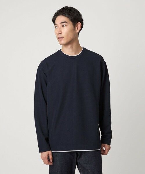 green label relaxing/グリーンレーベル リラクシング 【WEB限定】リップル フェイクレイヤード ロングスリーブ Tシャツ -吸水速乾・抗菌- NAVY S green label relaxing/グリーンレーベル リラクシング 【WEB限定】リップル フェイクレイヤード ロングスリーブ Tシャツ -吸水速乾・抗菌- NAVY S