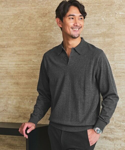 green label relaxing/グリーンレーベル リラクシング 【WEB限定】JUST fit ジャケイン ニットポロ DK. GRAY S