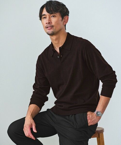 green label relaxing/グリーンレーベル リラクシング 【WEB限定】JUST fit ジャケイン ニットポロ DK. BROWN L