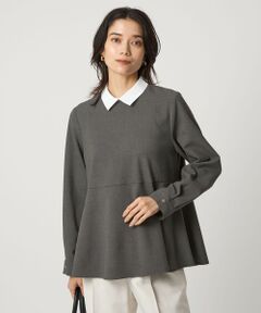 green label relaxing / グリーンレーベル リラクシング シャツ・ブラウス | ソフトジョーゼット 襟付き ペプラム プルオーバー マシンウォッシャブル ストレッチ