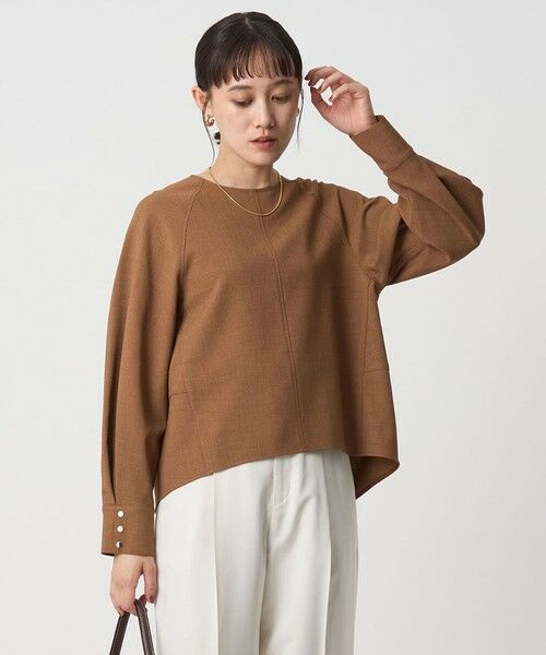 green label relaxing/グリーンレーベル リラクシング ソフトジョーゼット プルオーバー -マシンウォッシャブル・ストレッチ- MD. BROWN FREE