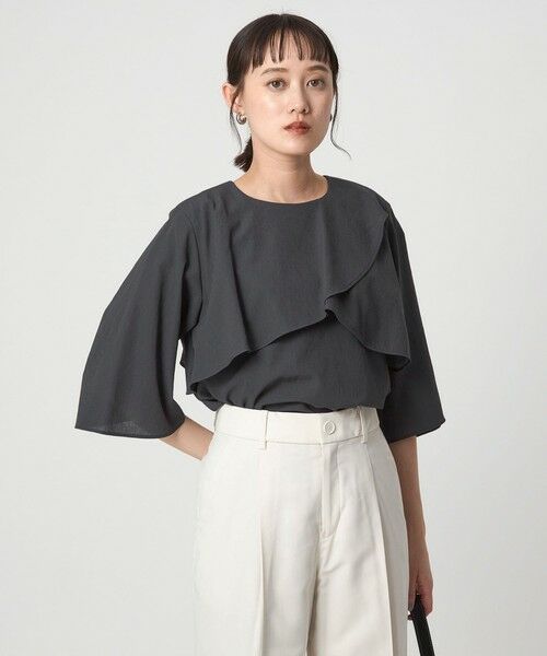 green label relaxing/グリーンレーベル リラクシング ケープ ブラウス 7分袖 DK. GRAY FREE