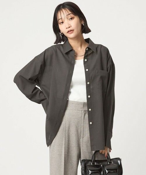 green label relaxing/グリーンレーベル リラクシング ［size SHORTあり］ウール混ボイル シャツ -ウォッシャブル- DK. GRAY FREE