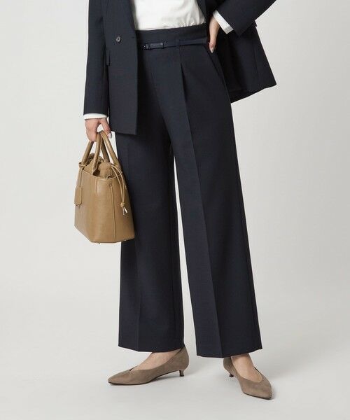 green label relaxing/グリーンレーベル リラクシング ［size SHORT/TALLあり］ダブルクロス ワイド パンツ ウォッシャブル ストレッチ NAVY L(40)