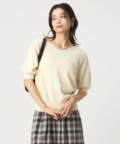 green label relaxing / グリーンレーベル リラクシング ニット・セーター | フラッフフェザー 2WAY ショートスリーブ ニット プルオーバー -ウォッシャブル-（OFF WHITE）