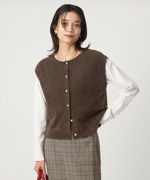 green label relaxing/グリーンレーベル リラクシング フラッフフェザー 2WAY フレンチスリーブ ニット -ウォッシャブル- DK. BROWN FREE