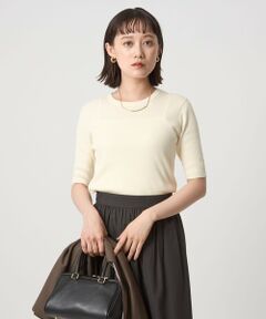green label relaxing / グリーンレーベル リラクシング ニット・セーター | ＜1_OF MINE＞リブ クルーネック 5分袖 ニット プルオーバー