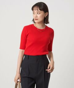 green label relaxing / グリーンレーベル リラクシング ニット・セーター | ＜1_OF MINE＞リブ クルーネック 5分袖 ニット プルオーバー