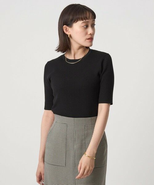 green label relaxing / グリーンレーベル リラクシング ニット・セーター | ＜1_OF MINE＞リブ クルーネック 5分袖 ニット プルオーバー | 詳細9