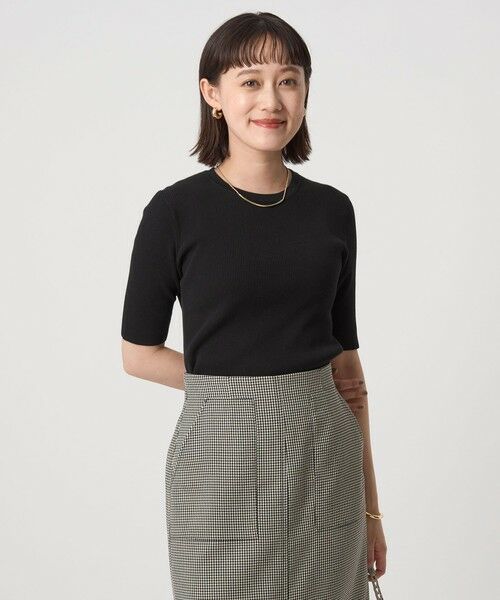 green label relaxing / グリーンレーベル リラクシング ニット・セーター | ＜1_OF MINE＞リブ クルーネック 5分袖 ニット プルオーバー | 詳細10