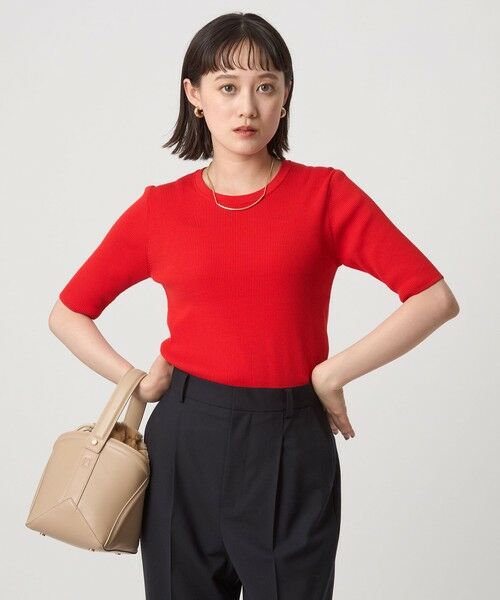 green label relaxing / グリーンレーベル リラクシング ニット・セーター | ＜1_OF MINE＞リブ クルーネック 5分袖 ニット プルオーバー | 詳細17