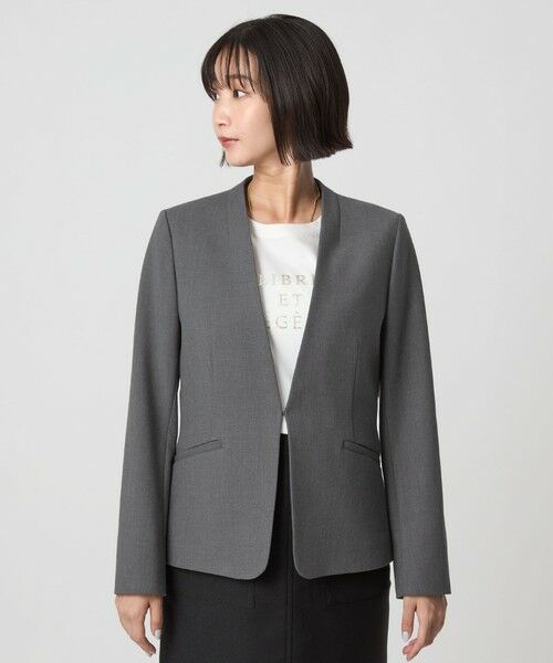 green label relaxing / グリーンレーベル リラクシング ノーカラージャケット | ダブルクロス ノーラペル ジャケット ウォッシャブル ストレッチ | 詳細9