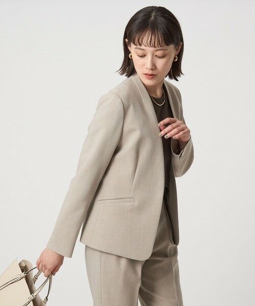 green label relaxing / グリーンレーベル リラクシング ノーカラージャケット | ダブルクロス ノーラペル ジャケット ウォッシャブル ストレッチ | 詳細25