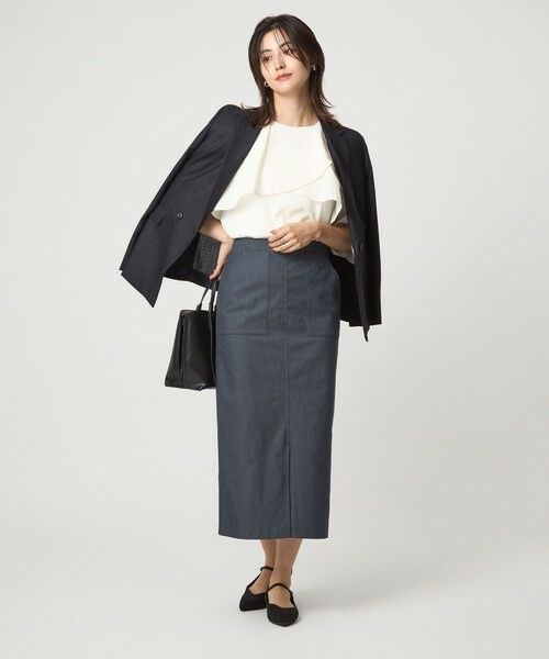 green label relaxing / グリーンレーベル リラクシング ロング・マキシ丈スカート | ［size SHORTあり］キチントボトムス Iライン スリム タイト スカート シャンブレー | 詳細3