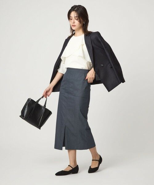 green label relaxing / グリーンレーベル リラクシング ロング・マキシ丈スカート | ［size SHORTあり］キチントボトムス Iライン スリム タイト スカート シャンブレー | 詳細4