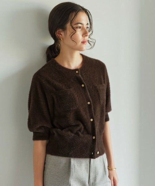 green label relaxing/グリーンレーベル リラクシング フラッフフェザー ショートスリーブ ニット カーディガン -ウォッシャブル- DK. BROWN FREE green label relaxing/グリーンレーベル リラクシング フラッフフェザー ショートスリーブ ニット カーディガン -ウォッシャブル- DK. BROWN FREE