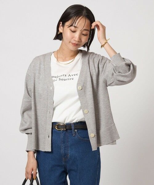 green label relaxing / グリーンレーベル リラクシング カーディガン・ボレロ | ブライトフォルム Vネック ニット カーディガン(LT.GRAY)